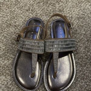 Kelly & Katie Silver and Tan Beaded Sandals